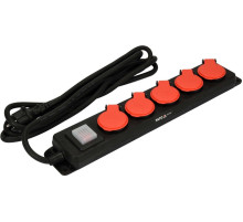 Подовжувач ел.-мережевий YATO: l=3м, колодка з 5 гніздами і вмик, 3-жильний S=1,5 мм², з заземл [10]