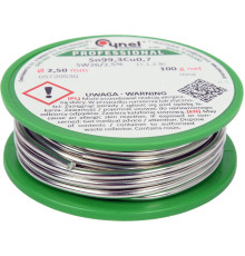 Припій без свинцю CYNEL : Ø2,5 мм, Sn99,3-Cu0,7 дротяний на котушці з флюсом m= 100 г [30]