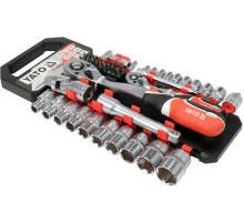 Набір головок торцевих і викрутк. вставок YATO з квадратами 1/4" і 1/2", з 2 тріщатками і обла 51 шт