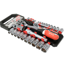 Набір головок торцевих і викрутк. вставок YATO з квадратами 1/4" і 1/2", з 2 тріщатками і обла 51 шт