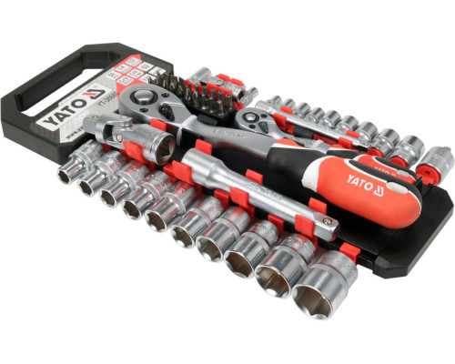 Набір головок торцевих і викрутк. вставок YATO з квадратами 1/4" і 1/2", з 2 тріщатками і обла 51 шт