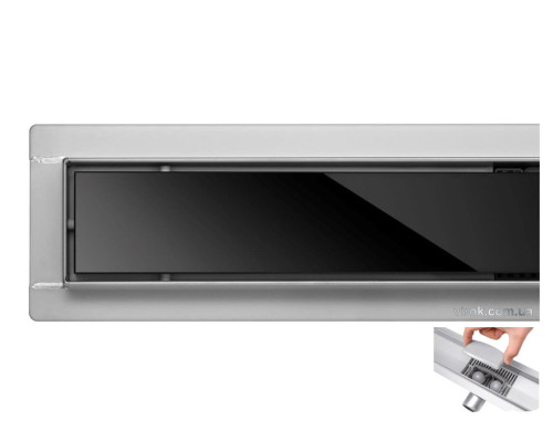 Трап підлоговий для душу з нержавіючої сталі "BLACK GLASS" FALA; 70х 7х 7 см [6]