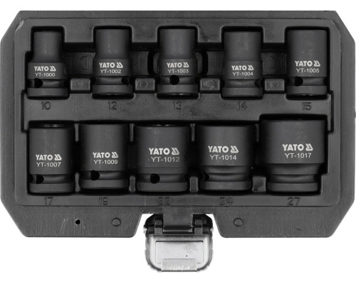 Набір головок торцевих ударних YATO 6-гранних з квадратом 1/2", M10- M27 мм. 10 шт. [10]
