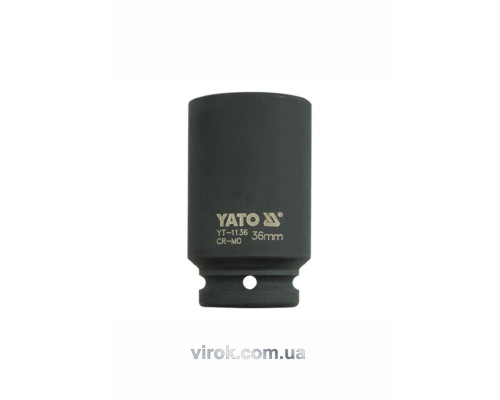 Головка торцева ударна 6-гранна YATO : подовжена, квадрат 3/4", М= 36 мм, L= 90 мм [6/24]