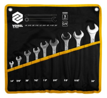 Ключи рожково-накидные VOREL Cr-V на плахте: дюймовые 1/4"-3/4". Набор 9 шт [10]