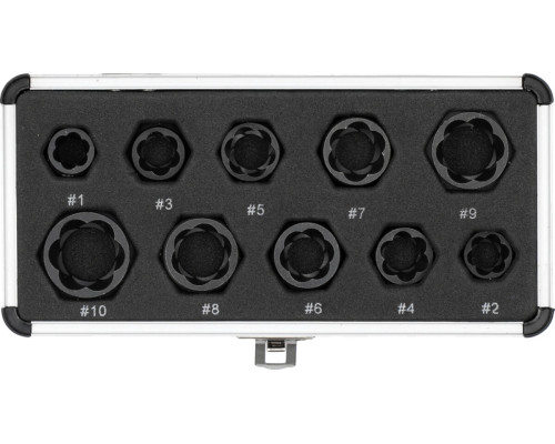 Торцеві головки до пошкоджених болтів і гайок YATO з квадратним приводом, М 9-19мм, компл. 10ел [50]