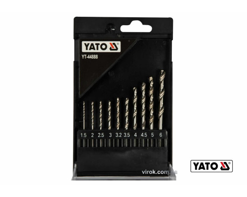 Набір свердл по металу YATO: HSS6542, Ø=1.5-6мм,HEX-1/4",для нерж.,конструкт.сталі, 10 шт в футлярі