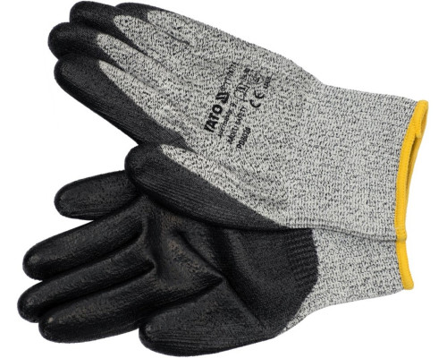 Перчатки рабочие защитные от порезов (HPPE) YATO покрыты черным полиуретаном, размер 9 [12/120]