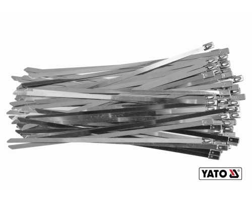 Хомут затискний YATO : смужка- 4.6 х 200 мм з нержавіючої сталі, пак. 100 шт [100]