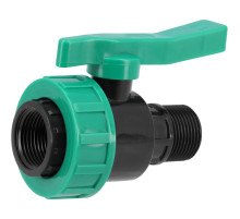Кран шаровой к водяным пластиковым трубам Ø= 5/4" Х 5/4" F/M-резьб FLO из полипроп, для давления 16Bar