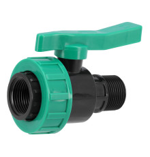 Кран шаровой к водяным пластиковым трубам Ø= 5/4" Х 5/4" F/M-резьб FLO из полипроп, для давления 16Bar