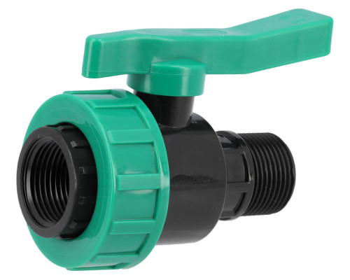 Кран шаровой к водяным пластиковым трубам Ø= 5/4" Х 5/4" F/M-резьб FLO из полипроп, для давления 16Bar