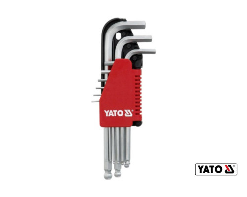 Ключи 6-гранные Г-образные с шаровым наконечником YATO: Cr-V, М 1.5-10 мм, 9 шт [6/36]