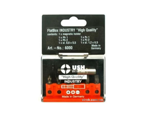 Набір насадок викруткових USH INDUSTRY Flatbox : PH1-2/PZ1-2/SL0,8-1,2, магнітний тримач, 6+1 елем.