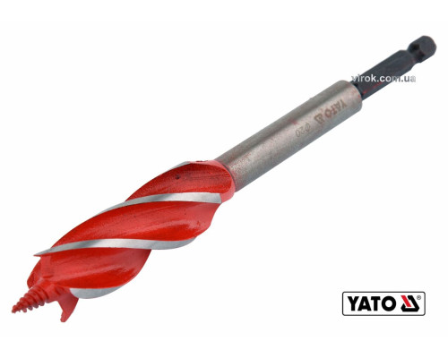 Свердло по дереву YATO : Ø= 20 мм, L= 165 мм, HRC 40-45 з 4 пругами, HEX- 1/4" [75/150]