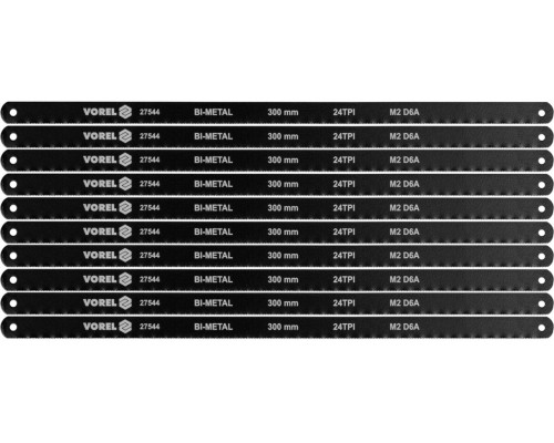 Полотно різальне до ножівки по металу BI-мет VOREL М2 D6A, 300х12,6х0,65 мм, 24 зуби/1", паков. 10шт