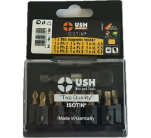 Набір насадок викруткових Isotin USH: 1/4", PH1, 2xPH2, PZ1, 2xPZ2, SL4.5- 6.5 магнітн тримач, 12ел.