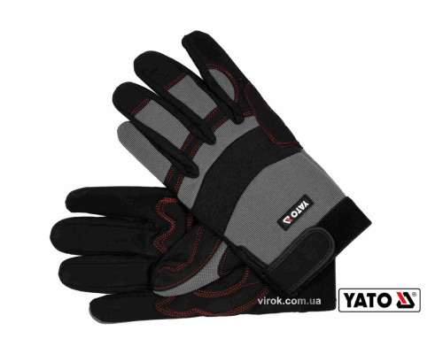 Рукавиці робочі з застібкою-липучкою YATO : штучна шкіра + синтетична тканина, розмір 10 [12/72]
