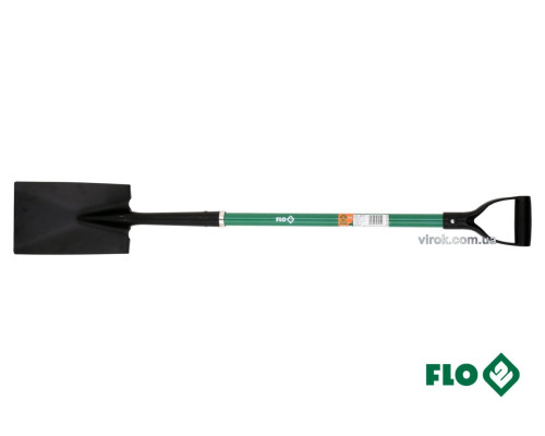 Лопата штыковая FLO прямая: 17.5 x 27 x 120 см, стальная основа, стекловолоконная ручка [6]