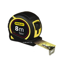 Рулетка STANLEY "Tylon" : 8 м х 25 мм. ергономічний корпус пластик + еластомер, Tylon покриття