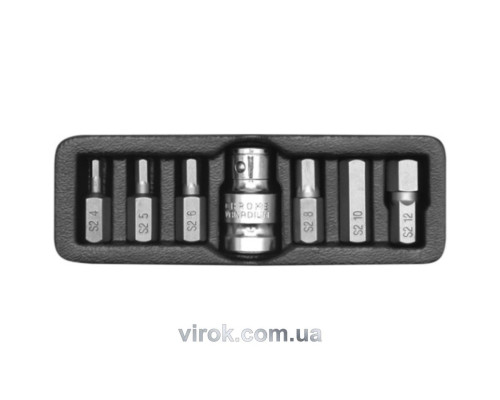 Набор отверточных насадок YATO : "HEX", L= 30 мм. адаптер 1/2". 7 шт. [24/72]