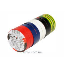 Стрічка ізоляційна різнокольрова YATO : 12 мм х 10 м, 5 кольорів, Уп. 10 Рул. [10/40]