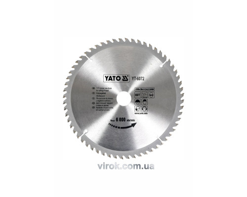Диск пиляльний победітовий по дереву YATO: 250х30х3.2х2.2 мм, 60 зубців, R.P.M до 6000 1/хв [10/20]