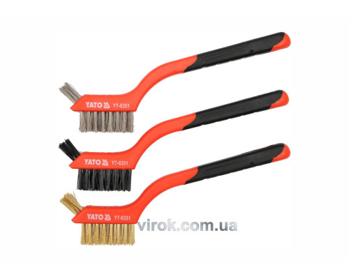 Щітки 3-рядні YATO сталь/латунь/нейлон. на пластик. основі , l= 180 мм, кпл. 3 шт. [24/144]