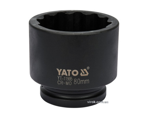 Головка торцева ударна 12-гранна YATO : квадрат 1", М= 80 мм, L= 100 мм [4]