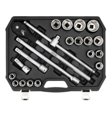 Набір головок торцевих YATO : квадрат 3/4", 16 гол- М19-50 мм з інструментами, 21 елем. [1]