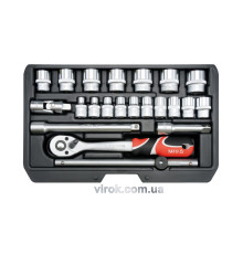 Набор торцевых головок YATO : квадрат 3/8", М= 6-22 мм, с инструментами. 22 шт. [10]