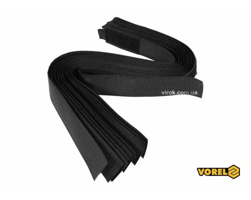 Хомут-липучка для кабеля VOREL: 25 x 450 мм, чорний, нейлон + поліестер + поліуретан, 10 шт [50/100]