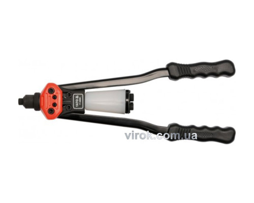 Заклепочник дворучний YATO для нітів Ø= 2,4; 3,2; 4,0; 4,8, 6,4 мм, l= 380 мм [12/180]