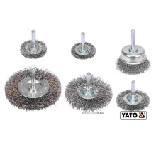 Щітки зачисні з нержавіючої сталі YATO: Ø=37, 50, 62, 75 мм, шпиндель Ø=6мм, 4500 об/хв, 6 шт [6/60]