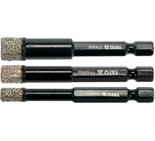 Сверла с алмазным кромкой YATO, 3 шт. Ø=6-8-10 мм, l=65/10 мм, с 6-гран. шпинделем-1/4" [20/80]