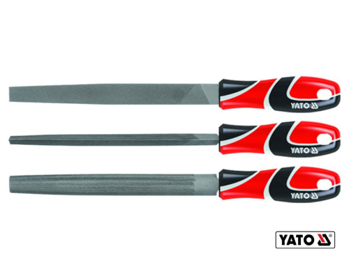 Напильники по металлу YATO: квадратный, полукруглый, треугольный, L=250 мм, #2, набор, 3 шт [10/20]