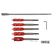 Набір свердл по дереву YATO: Ø=16-25 мм, L=165мм, з 4 пругами, HEX-1/4" +подовжувач +ключ, 7 шт [10]