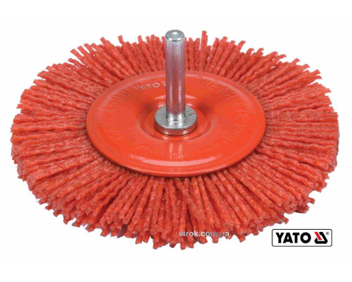 Щітка зачисна з нейлоновим ворсом, дискова до дрилі YATO: Ø=100 мм, зі шпинделем Ø=6 мм [10/60]