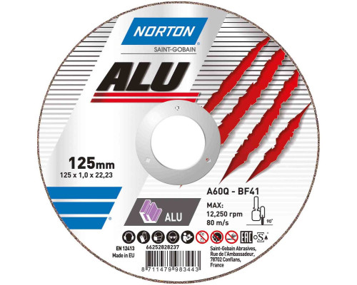 Диск відрізний по алюмінію "NORTON-Alu" A60Q; Ø= 125/22,2 мм, t= 1,0 мм