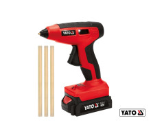 Пистолет клеевой аккумуляторный YATO: Li-Ion 18В 2 Ач, для стержней Ø11 мм, 25 г/мин + 3 стержня [10]