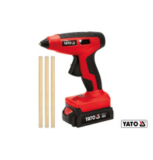 Пистолет клеевой аккумуляторный YATO: Li-Ion 18В 2 Ач, для стержней Ø11 мм, 25 г/мин + 3 стержня [10]