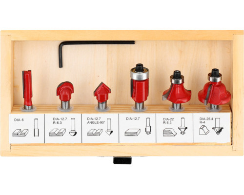 Фрези по дереву YATO : зі шпинделем Ø= 6 мм, 6 шт [50]