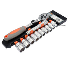 Набор торцевых головок STHOR: квадрат 1/2", М10-24 мм, с трещаткой и удлинителем [12 Ед.] [5/10]