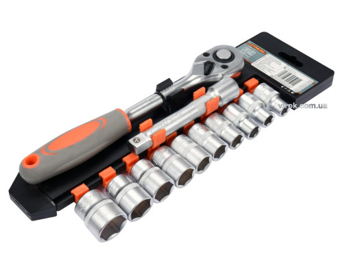 Набір головок торцевих STHOR : квадрат 1/2", М10-24 мм, з тріщаткою і подовжувачем [12 Од.] [5/10]