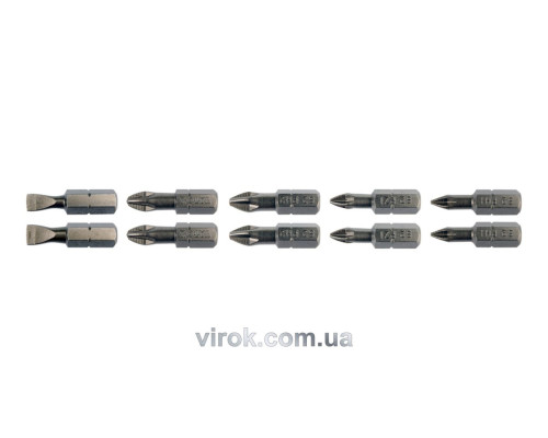 Набір насадок викруткових YATO : SL5, SL6, PH1/1, PH2/2, PZ1/1, PZ2/2, L= 25 мм. 10 шт. [25/200]