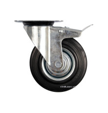 Колесо до візка Ø=100 мм, b=27 мм VOREL з обертовою опорою і гальмом; h=130 мм, навантаж.- 60кг [20]