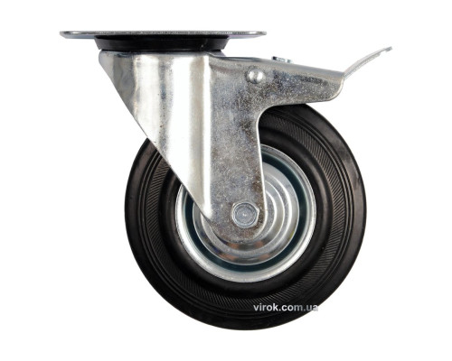 Колесо до візка Ø=100 мм, b=27 мм VOREL з обертовою опорою і гальмом; h=130 мм, навантаж.- 60кг [20]