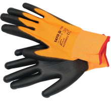 Перчатки рабочие с полиуретановой оболочкой YATO размер 8, для использования смартфоном [12/144]