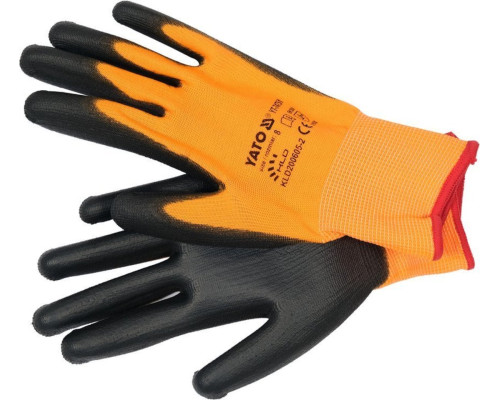 Рукавиці робочі з поліуретановою оболонкою YATO розмір 8, для користування смартфоном [12/144]