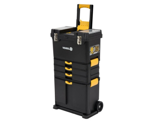 Ящик для інструментів на 2 колесах з ручкою пластиковий VOREL: 3 секції, 45х 28х 82/104 см [1]